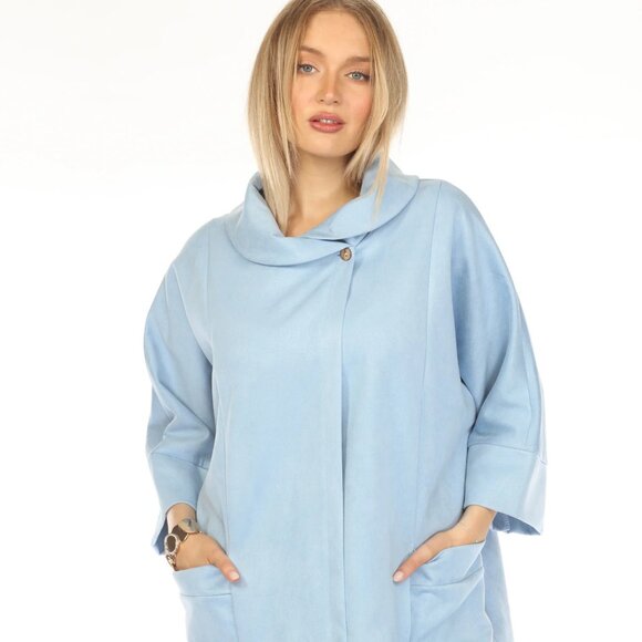 Light Blue Suede Pockets Designer Light Jacket - Picture 1 of 4